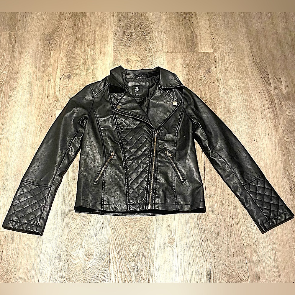 Faux leather motto jacket, gold hardware | Size L (10-12)